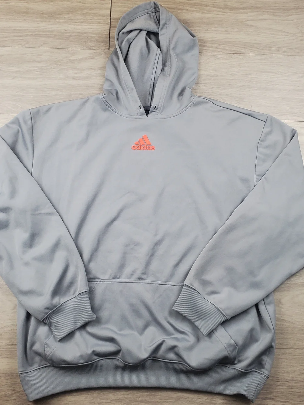 Adidas Gray Fleece Pullover Hoodie Men's XL Orange Logo Athletic Sweatshirt